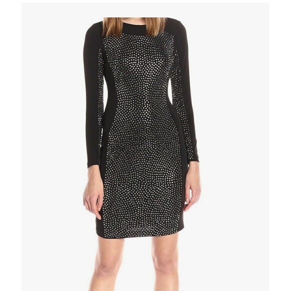 Calvin Klein Womens Long Sleeve Beaded Cocktail Dress Color: Black Sz 8 - Picture 1 of 6